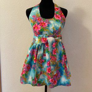 1973 Women's Size 8 Petite Wrap Around Tropical Print Halter Beach Dress Vintage